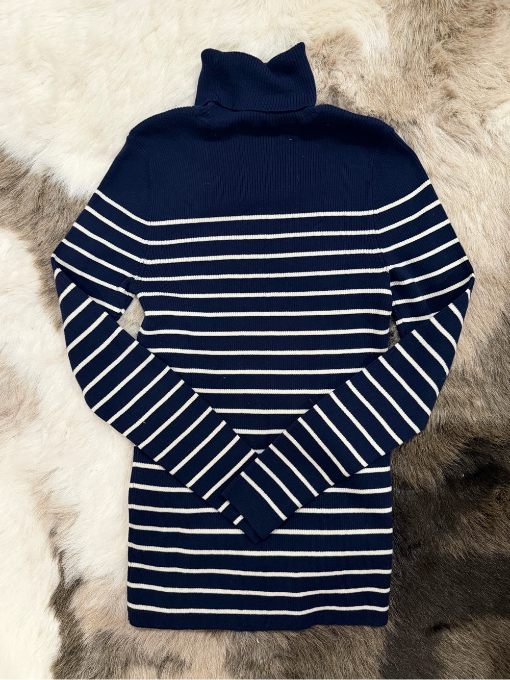 Ralph Lauren Navy Blue & White Stripe Turtleneck Sweater Medium Preppy Nautical